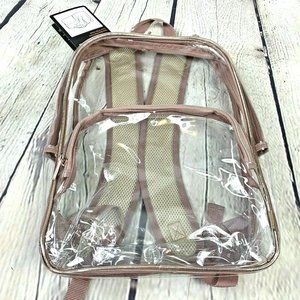 New Clear Backpack Nice EBag School Travel Dusty Rose Pink Fabric & Vinyl PVC